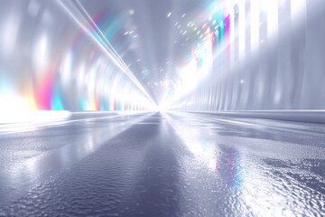 濡れた路面のスピード感のあるメタリックに輝く道路