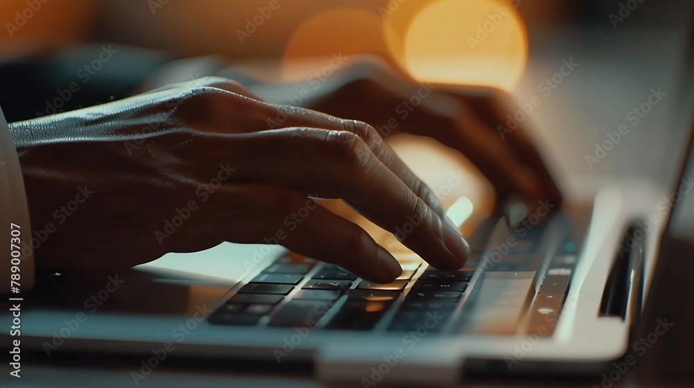 Poster close up of business hands are typing on laptop : generative ai