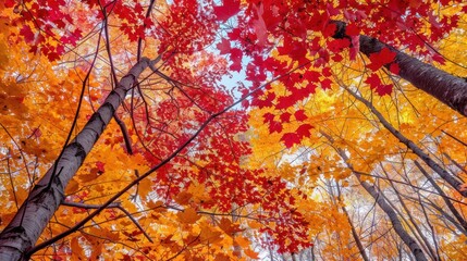 vibrant autumn forest ablaze with red, orange, and yellow leaves