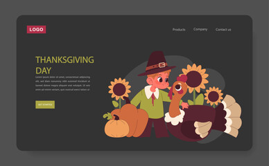 Celebrating Thanksgiving web banner or landing page dark or night