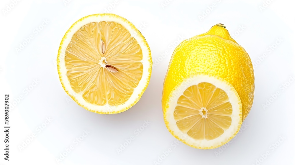 Aufkleber Whole and half sliced lemon isolated on white background Top view Flat lay : Generative AI