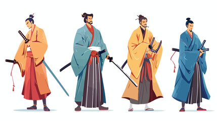 Set of Four samurai standing in different postures 