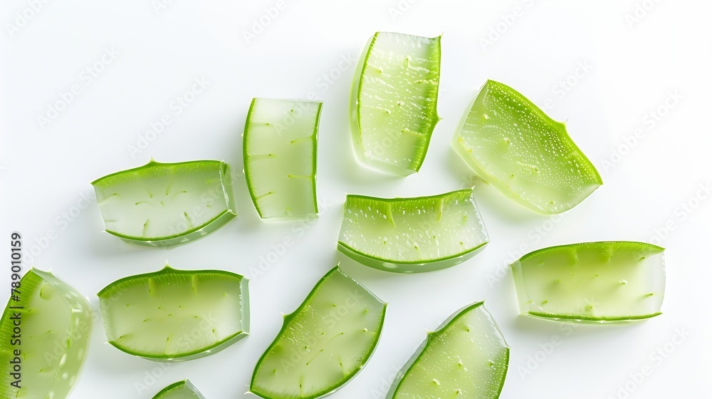 Aufkleber group aloe vera slice isolated on white background top view flat lay : generative ai