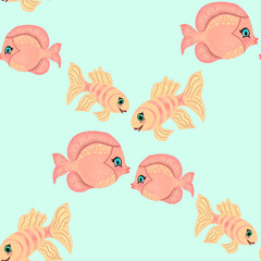 Cartoon Fishes Seamless Pattern