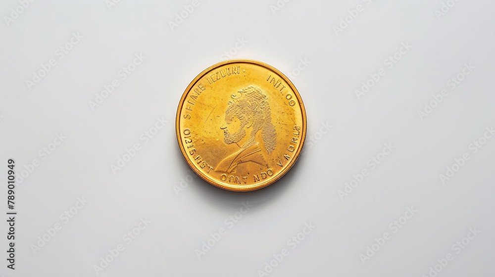 Poster gold coin top view laying on a white background : generative ai