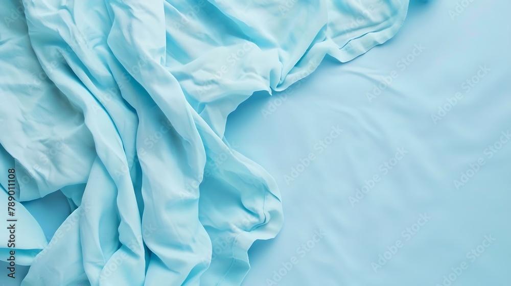 Poster top view with blue kitchen napkin isolated on table background Folded cloth for mockup with copy space Flat lay Minimal style : Generative AI