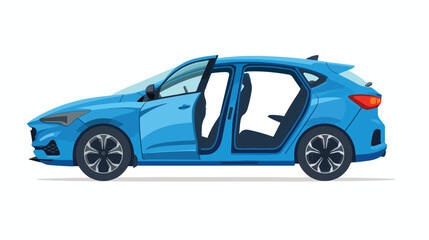 Fototapeta na wymiar Side view of blue car with open door. New modern auto