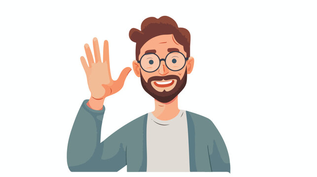 Smiling guy in glasses saying hello and waving 