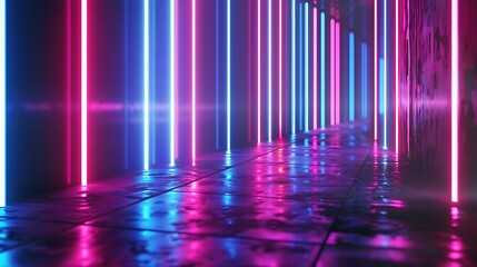 Colorful neon light spectrum pink and blue glowing lines