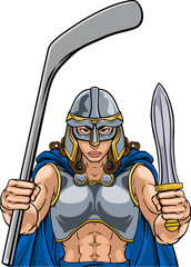 A female viking woman ice hockey sports team cartoon mascot