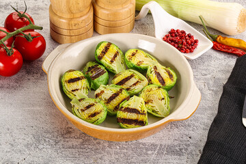 Grilled green brussel sprout cabbage