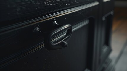 Furniture drawer door handle black color closeup : Generative AI