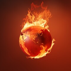 Global Warming - Globe engulfed in flames against a fiery background, vibrant