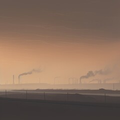 Fototapeta premium Carbon Emissions - Smoky skies over industrial Earth, vibrant
