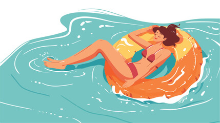 Summer holiday banner with woman in swimwear relaxing