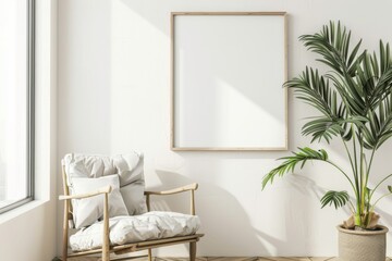 Scandinavian style living room with poster mockup created with generative ai