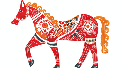 Fototapeta na wymiar Swedish red horse or dalahorse with ornament. Scanding