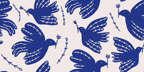 Hand drawn ornament seamless pattern with birds. Abstract trendy monochrome print.
- 789015940