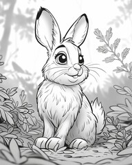 Black and white illustration for coloring animals, hare.
