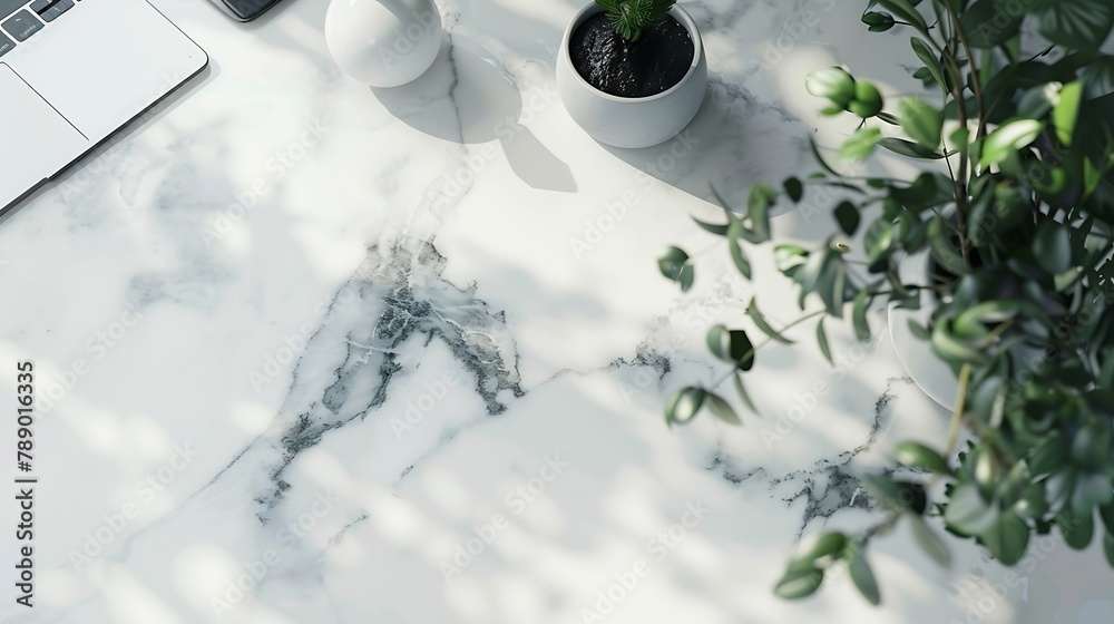 Poster Marble background workspace Flat lay top view office table : Generative AI