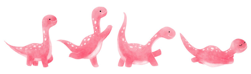 Apatosaurus . Cute dinosaur cartoon characters . Watercolor paint design . Set 4 of 20 . Vector .