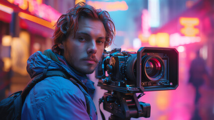 若い白人カメラマン