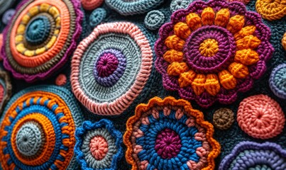 Creative bright background from crocheted elements.