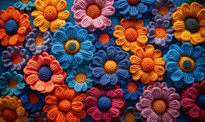 Fototapeta na wymiar Creative bright background from crocheted elements.