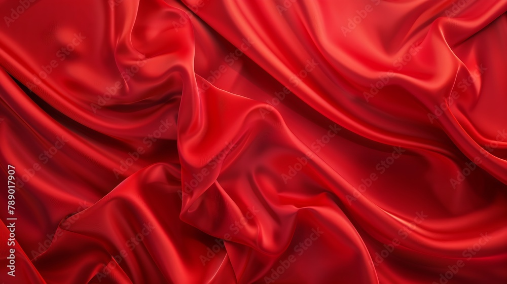 Poster red silk satin luxury background with space for design banner wide long panoramic flat lay top view 