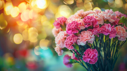 Vibrant bouquet of carnation flowers with a mesmerizing array of colors, symbolizing love, fascination, and distinction