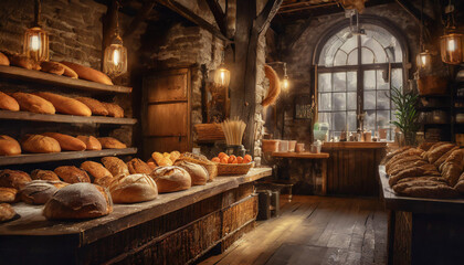 Bakery, workshop, inside, old, vintage, display, bread, nobody