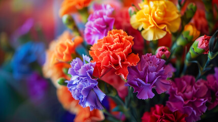 Naklejka na ściany i meble Vibrant bouquet of carnation flowers with a mesmerizing array of colors, symbolizing love, fascination, and distinction