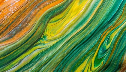 abstract background of acrylic paint in green, orange and yellow colors