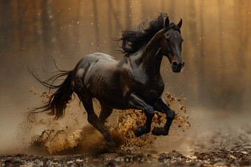 horse running in the field,
Black Horse Running