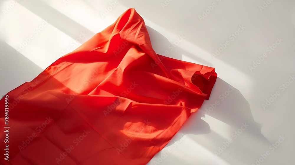 Poster top view with red empty kitchen napkin isolated on table background Folded cloth for mockup with copy space Flat lay Minimal style : Generative AI