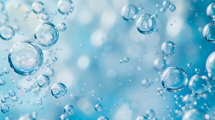 Effervescent fizz and clean cosmetics hygiene or rejuvenate renewable energy Studio shot of transparent cosmetic blue gas bubbles under water in fullframe macro close up with selective : Generative AI