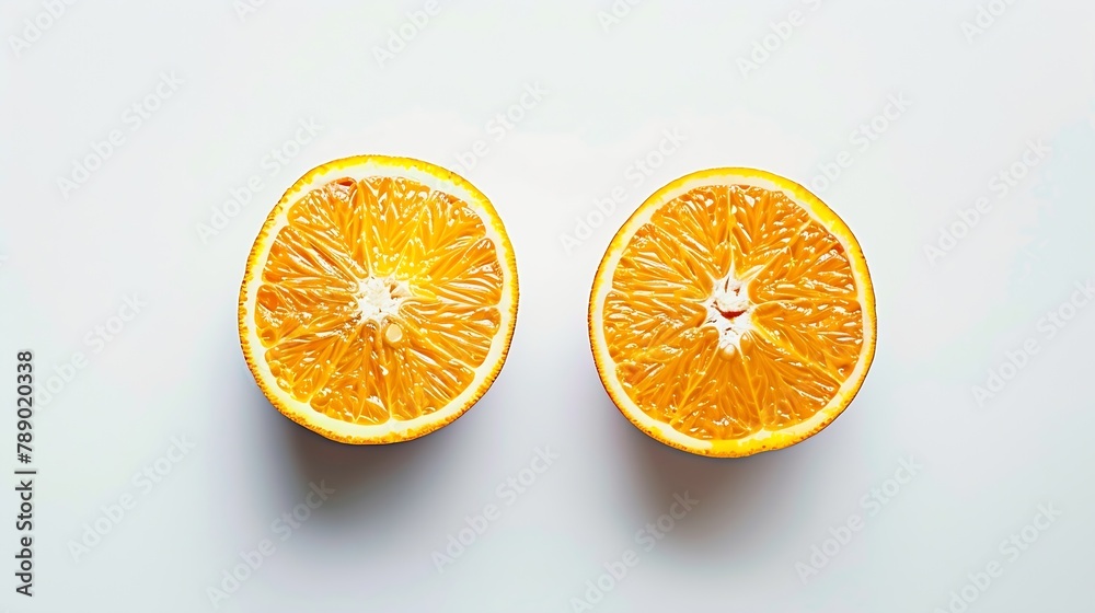Poster Flat lay of Orange with cut in half isolated on white background : Generative AI