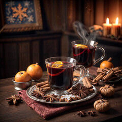 A Painting of a Winter's Night Revelry: Steaming Spiced Mulled Wine Bathed in Warm Light
