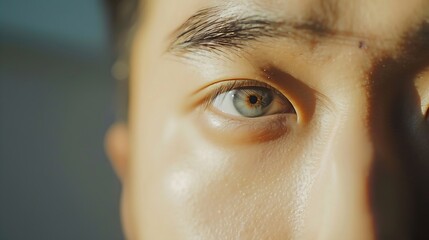 slow motion of male eye close up from asian young man half face : Generative AI