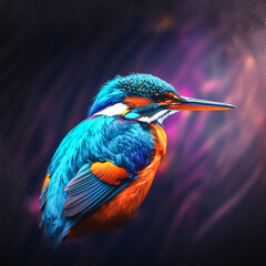 Kingfisher bird close-up isolated on color background. Generative AI	