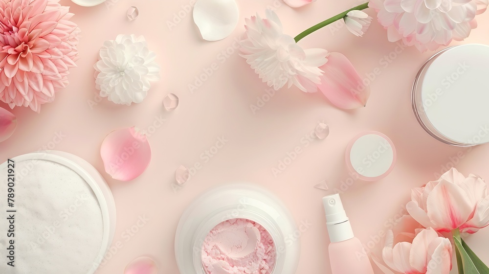 Wall mural cosmetic spa and personal hygiene mock up template for branding identity design view from above flat