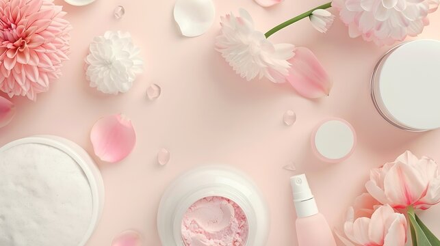 Cosmetic SPA and personal hygiene mock up template for branding identity design View from above Flat lay : Generative AI