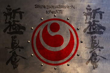 Certificate, diplom karate shinkyokushin . Old vintage paper texture background art design.
