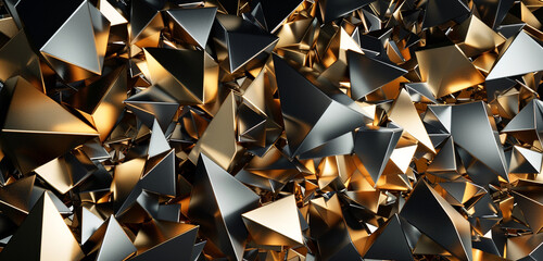 Angular gold on black in 3D, adding a cutting-edge look to stylish interiors. - obrazy, fototapety, plakaty