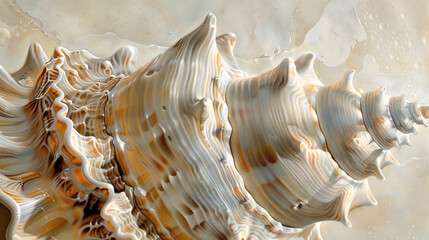  A close-up of a conch shell, its ridges and curves highlighted 