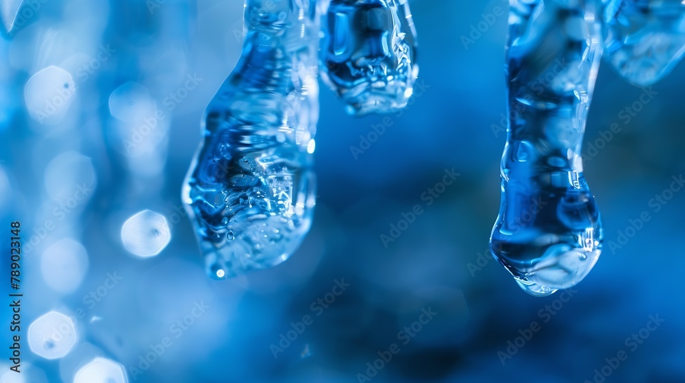 Poster icicles with clear water drops at a creek cascade waterfall on a very cold winters day in sauerland 