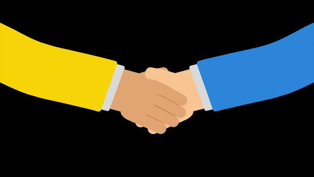 Shake hands to accept a joint proposal to work. 2D animation. Business agreement handshake