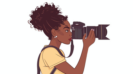 Professional female photographer or videographer  - obrazy, fototapety, plakaty