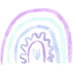 Scandinavian boho rainbows with hearts and love in pastel colors. Hand drawn element for nursery decoration, baby shower, birthday, children's party, poster, invitation, postcard, clothes