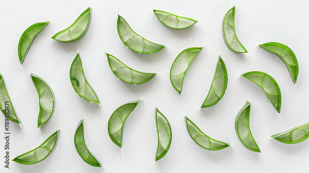 Poster Flat lay Top view of Aloe vera sliced isolated on white background : Generative AI